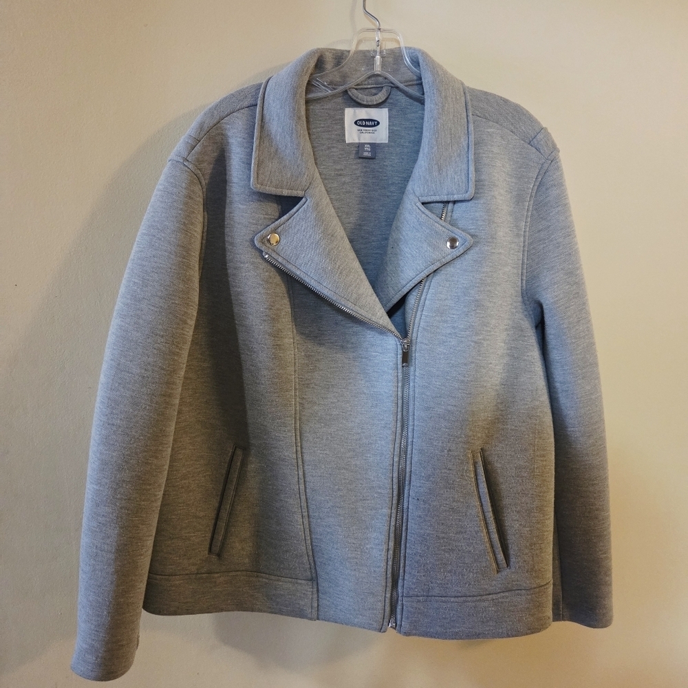 Old Navy xxl heather grey sweat shirt neoprene like moto jacket - Picture 8 of 12